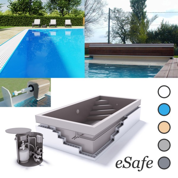 Upoolia Polypropylen Pool Komplettset mit Überlauf und Rollladenabdeckung Banc