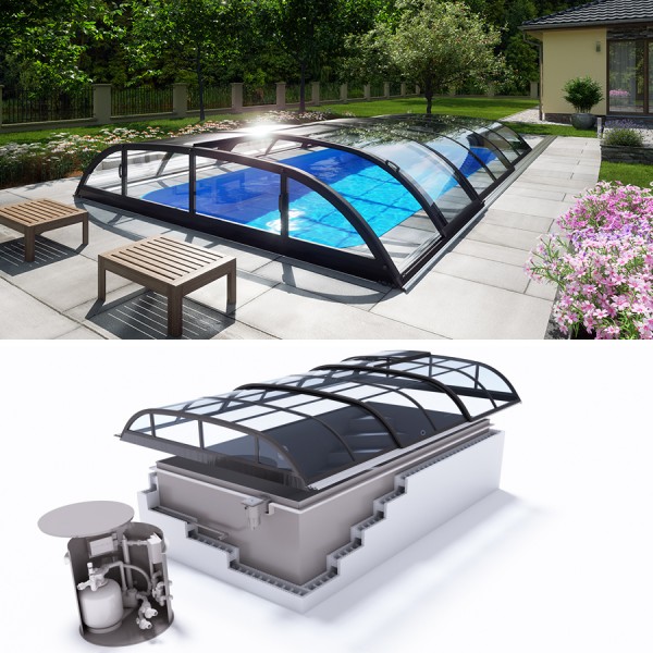 Albixon QUATTRO G2 Polypropylen Pool Komplettset mit Skimmer und Dallas Clear Überdachung