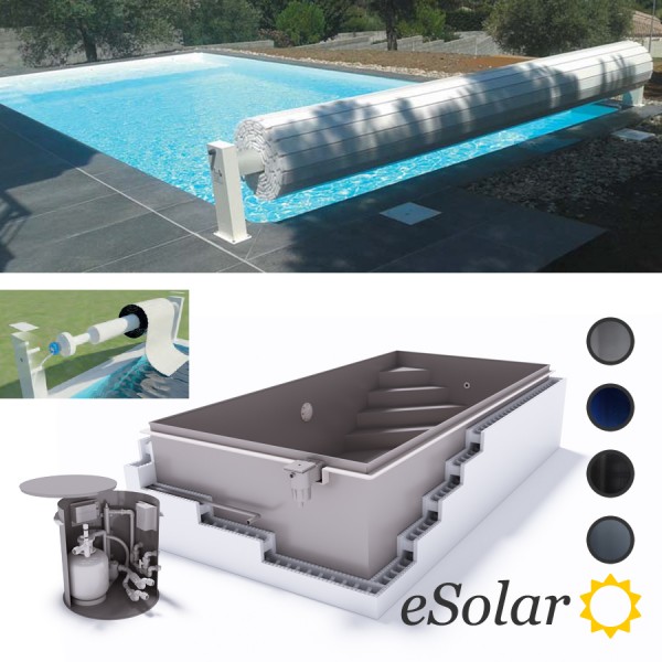 Upoolia Polypropylen Pool Komplettset mit Skimmer in weiß und Solar Rollladenabdeckung Junior