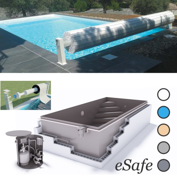 Upoolia Polypropylen Pool Komplettset mit Skimmer und Rollladenabdeckung Junior