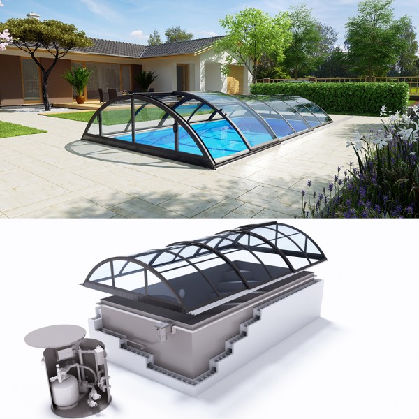 Albixon QUATTRO G2 Polypropylen Pool Komplettset mit Skimmer und Klassik Clear Überdachung