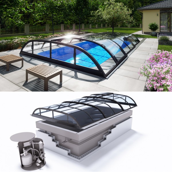 Albixon QUATTRO G2 Polypropylen Pool Komplettset mit Überlauf und Dallas Clear Überdachung