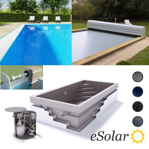 Upoolia Polypropylen Pool Komplettset mit Überlauf und Rollladenabdeckung Banc